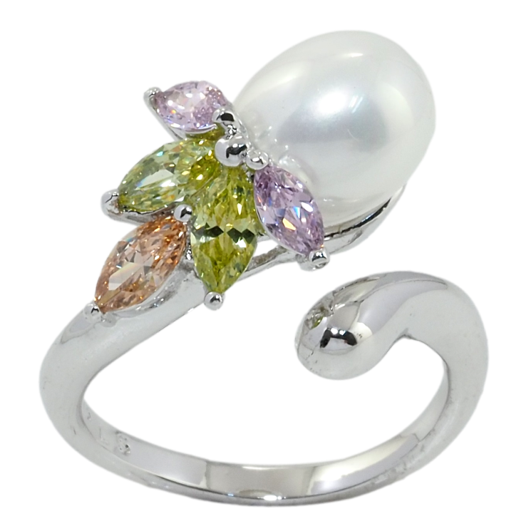 Каблучка Xuping Родій Перлина з кольоровими фіанітами фото №6