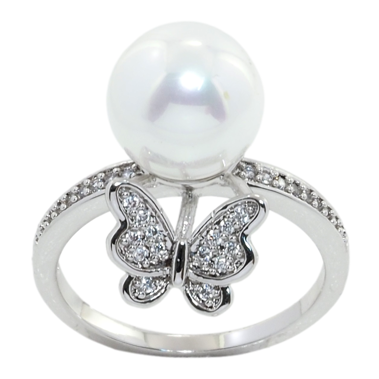 Кольцо Xuping Родий Бабочка с жемчужиной фото №2