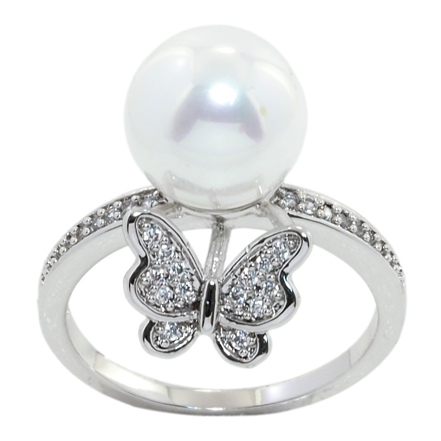 Кольцо Xuping Родий Бабочка с жемчужиной фото №1