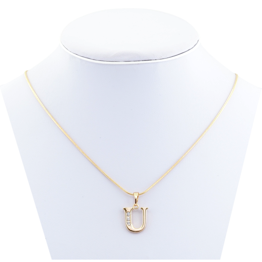 Кулон на ланцюжку (166071) Xuping колір 18K Літера U (Ukraine) з кристалами розмір 50см х 1мм фото №1 Кулон на ланцюжку (166071) Xuping колір 18K Літера U (Ukraine) з кристалами розмір 50см х 1мм фото №1