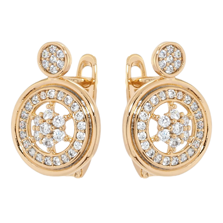 Сережки Xuping Позолота 18K англійський замок Кругі з цирконієм фото №5