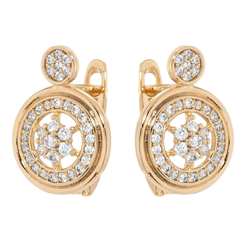 Сережки Xuping Позолота 18K англійський замок Кругі з цирконієм фото №1