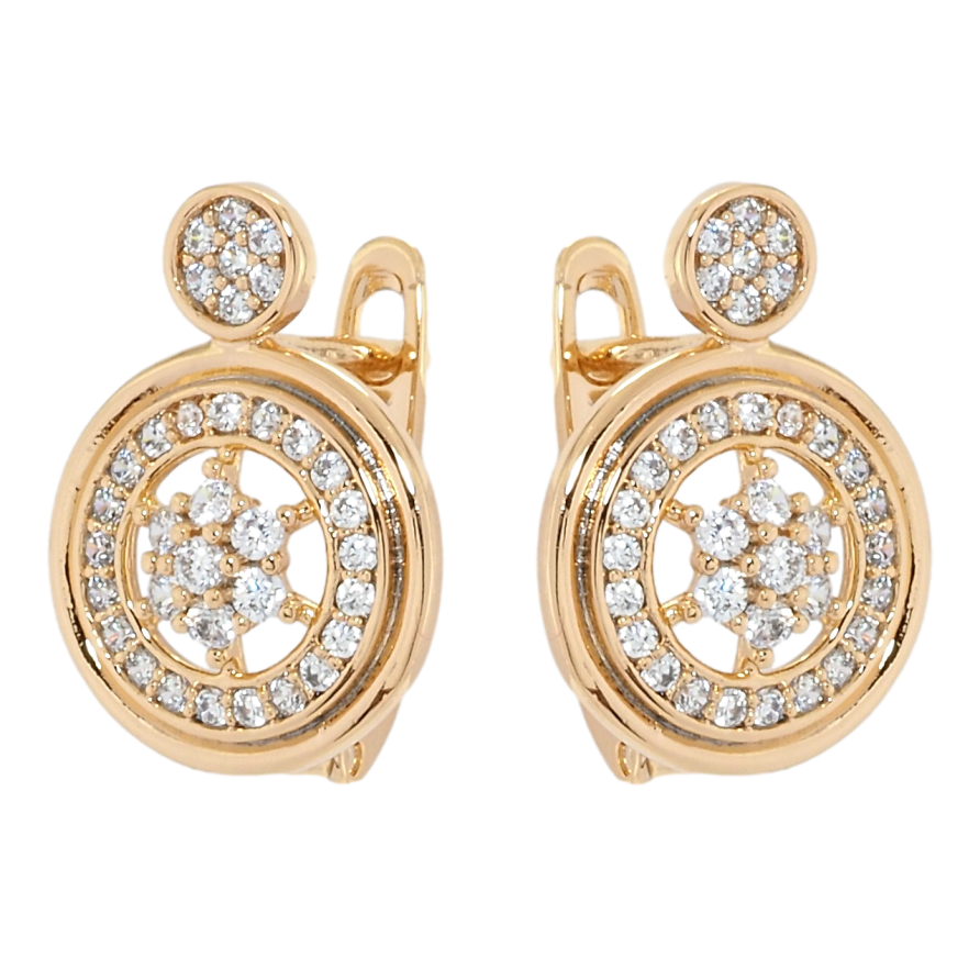 Сережки Xuping Позолота 18K англійський замок Кругі з цирконієм фото №1
