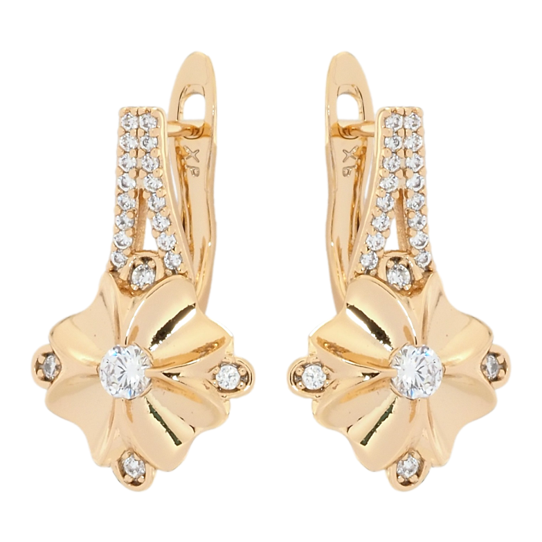 Серьги Xuping Позолота 18K английский замок Цветочки с цирконием фото №1