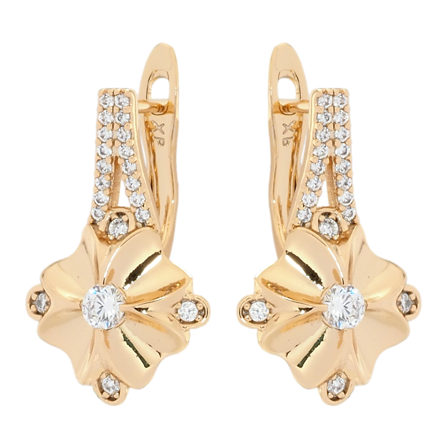 Серьги Xuping Позолота 18K английский замок Цветочки с цирконием фото №1
