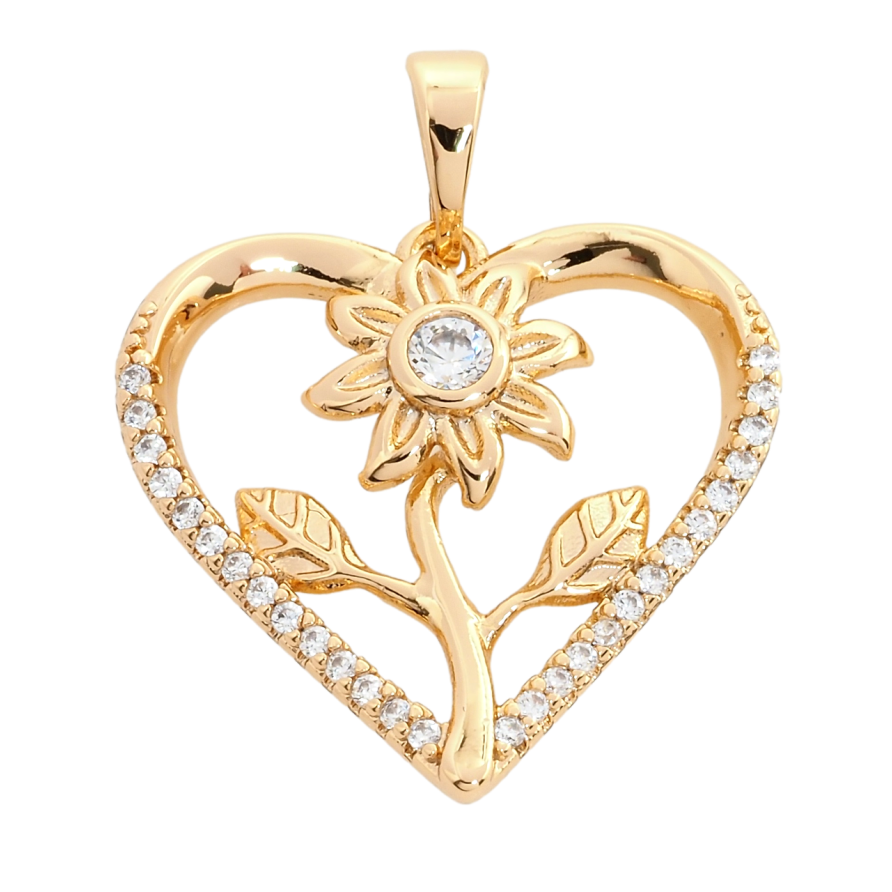 Кулон Xuping Позолота 18K Серце з квіточкою для ланцюжка до 5мм фото №1