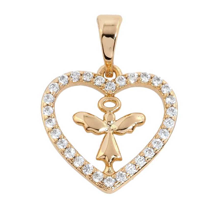 Кулон Xuping Позолота 18K Серце з янголятком для ланцюжка до 5мм фото №1