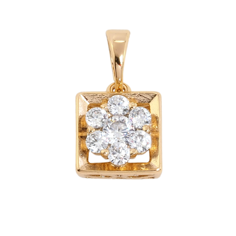 Кулон Xuping Позолота 18K Квадрат с кристальным цветочком, 9х9мм для цепочки до 5мм фото №1