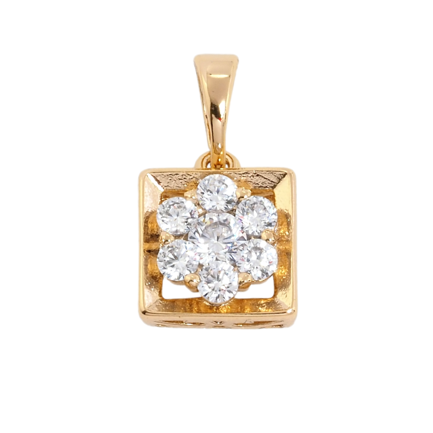 Кулон Xuping Позолота 18K Квадрат з кристальною квіточкою, 9х9мм для ланцюжка до 5мм фото №1