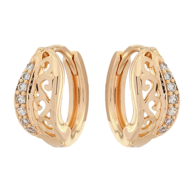 Серьги Xuping M&L Цвет 18K колечки Резные листики с цирконием фото №5