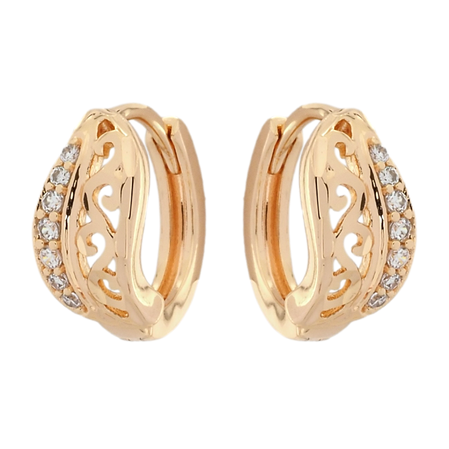 Серьги Xuping M&L Цвет 18K колечки Резные листики с цирконием фото №1