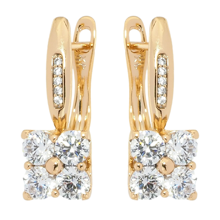 Сережки Xuping Позолота 18K англійський замок Кристальні квадрати на дужках фото №12