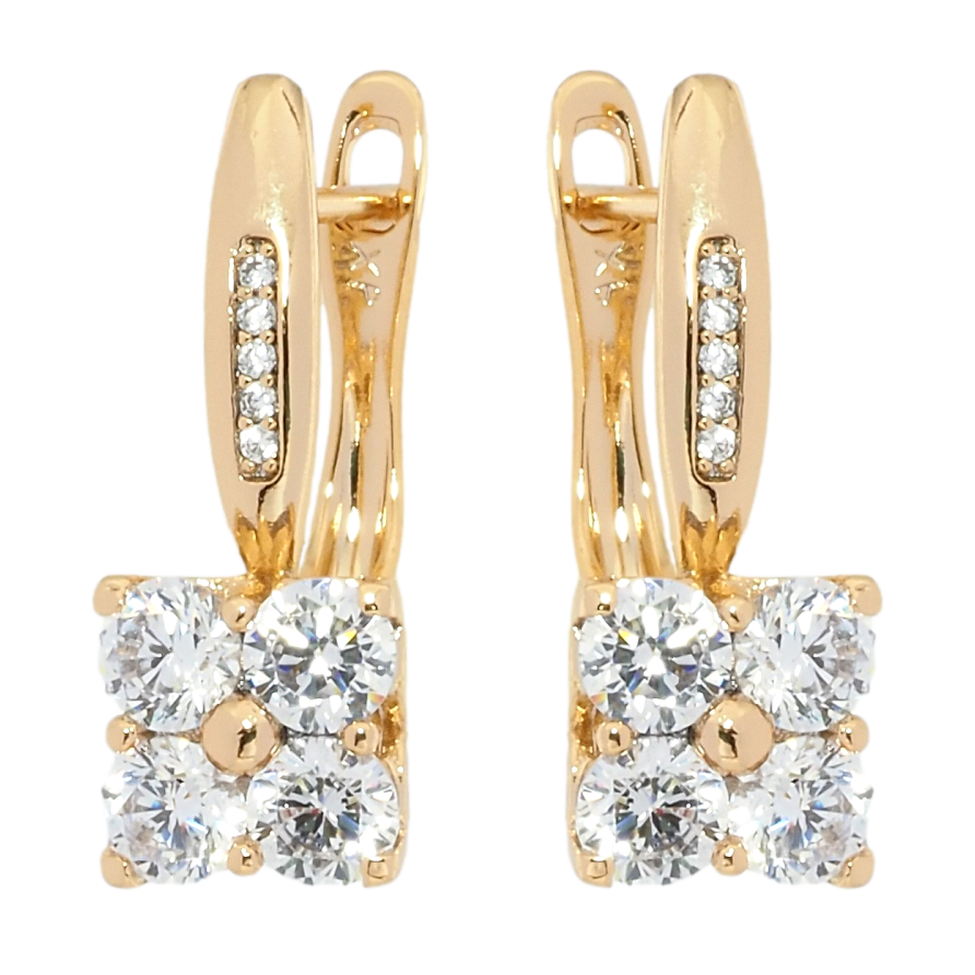 Сережки Xuping Позолота 18K англійський замок Кристальні квадрати на дужках фото №1