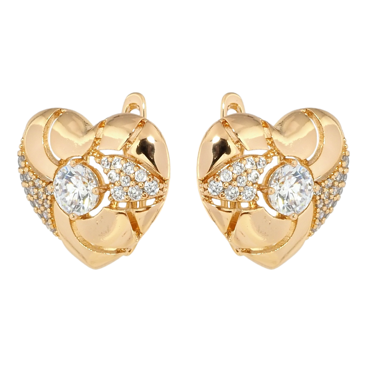 Сережки Xuping Позолота 18K англійський замок Серця з цирконієм фото №2 Сережки Xuping Позолота 18K англійський замок Серця з цирконієм фото №2