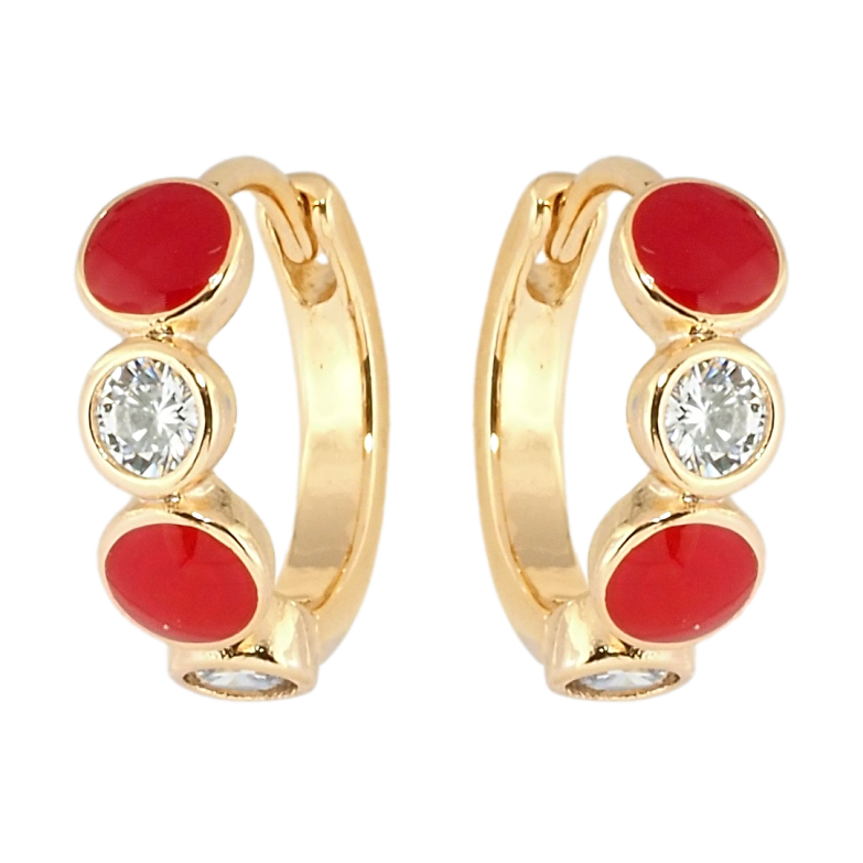 Сережки Xuping Позолота 18K колечка Вставки цирконій та червона емаль фото №1