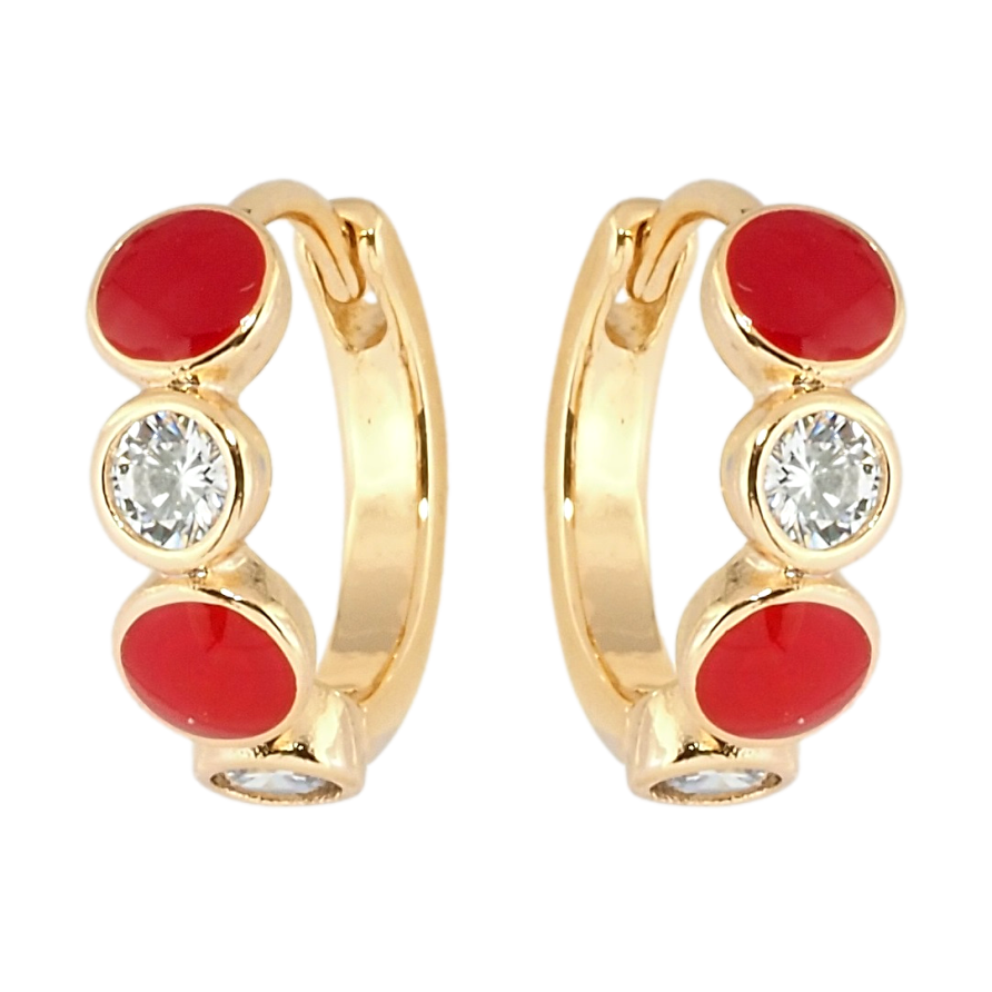 Сережки Xuping Позолота 18K колечка Вставки цирконій та червона емаль фото №1