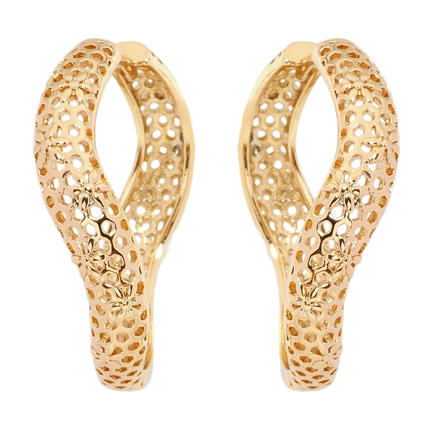 Серьги Xuping Позолота 18K колечки Фигурные с резным узором ø 3.5см фото №1