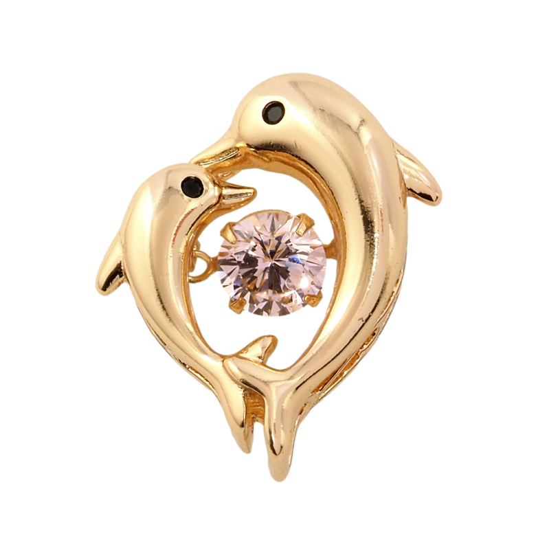 Кулон Xuping Позолота 18K Дельфины с розовым фианитом для цепочки до 3мм фото №1