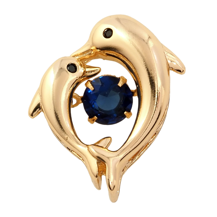 Кулон Xuping Позолота 18K Дельфіни з синім фіанітом для ланцюжка до 3мм фото №1