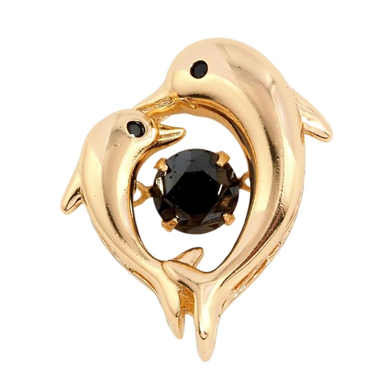 Кулон Xuping Позолота 18K Дельфины с черным фианитом для цепочки до 3мм фото №1