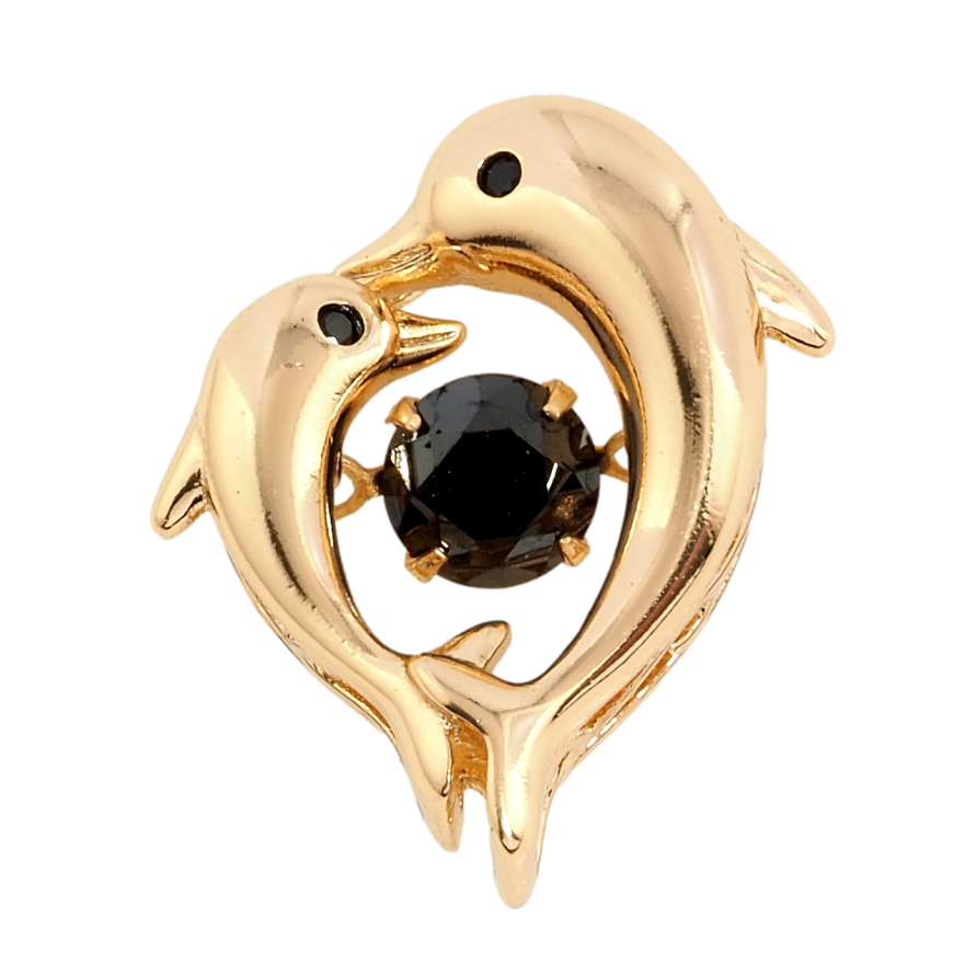 Кулон Xuping Позолота 18K Дельфіни з чорним фіанітом для ланцюжка до 3мм фото №1