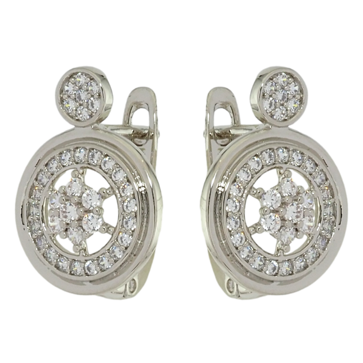Серьги Xuping Родий английский замок Круги с узором цирконием фото №25