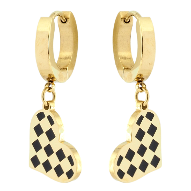 Сережки Xuping TTM Stainless Steel колір 14K підвіски на колечках Сердечки з шаховим візерунком фото №24