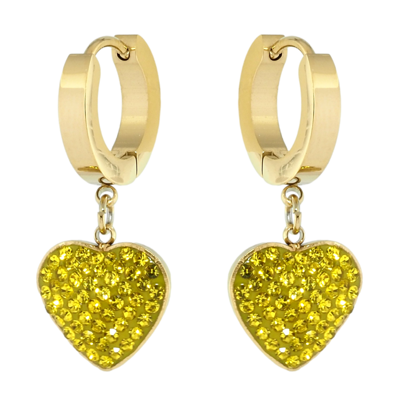 Сережки Xuping TTM Stainless Steel колір 14K підвіски на колечках Серця інкрустація жовтим цирконієм фото №1
