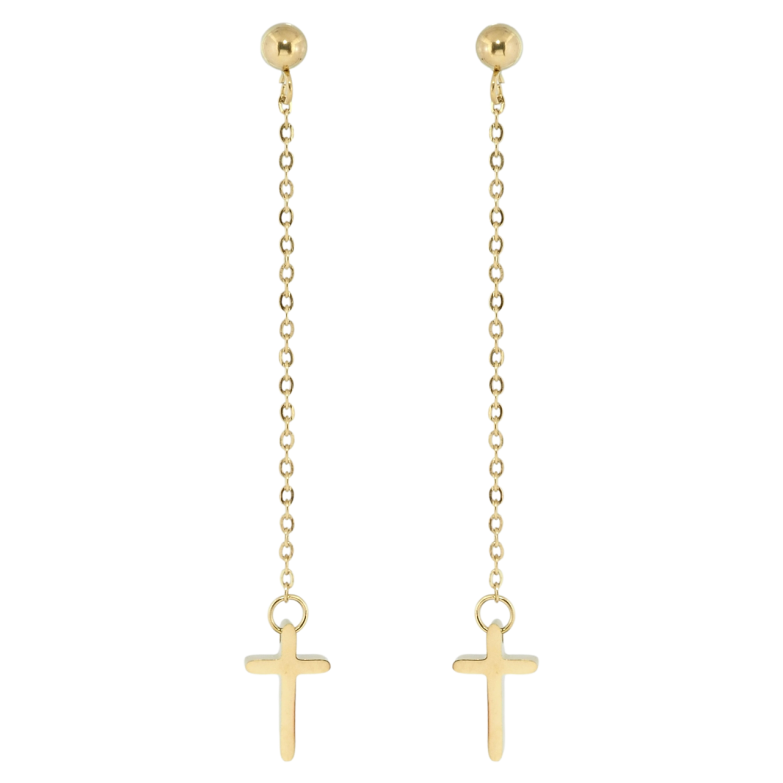 Серьги Xuping TTM Stainless Steel цвет 14K пусеты Крестики на цепочках фото №1