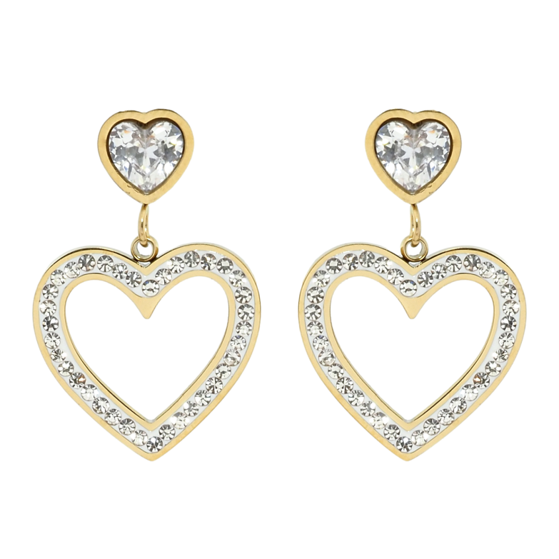 Сережки Xuping TTM Stainless Steel колір 14K пусети Серця з цирконієм фото №1