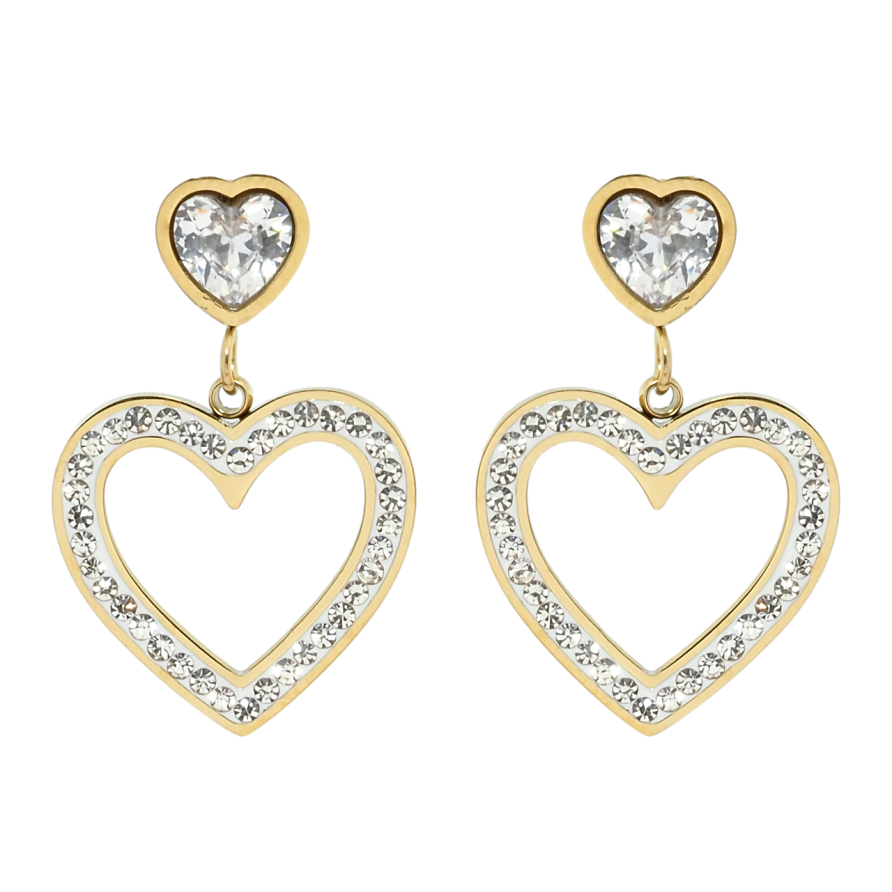 Серьги Xuping TTM Stainless Steel цвет 14K пусеты Сердечки с цирконием фото №1