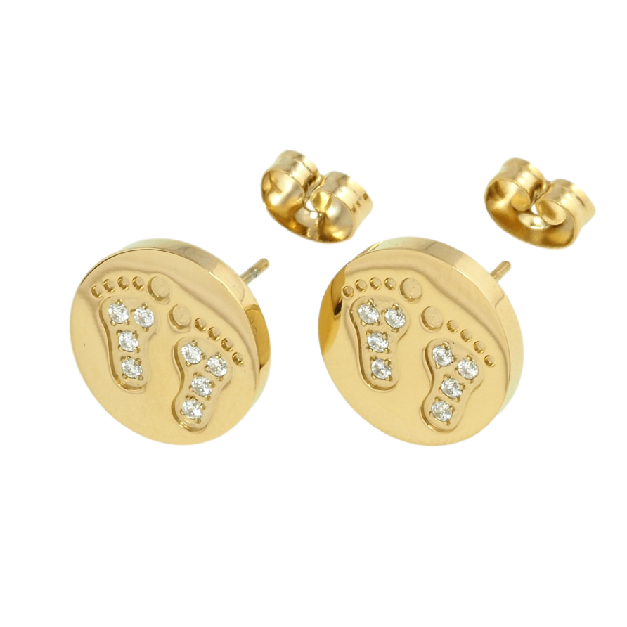 Серьги Xuping TTM Stainless Steel цвет 14K пусеты Узор следы ø 12мм фото №1