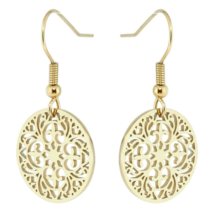 Серьги Xuping TTM Stainless Steel цвет 14K французский замок Резные круги фото №17