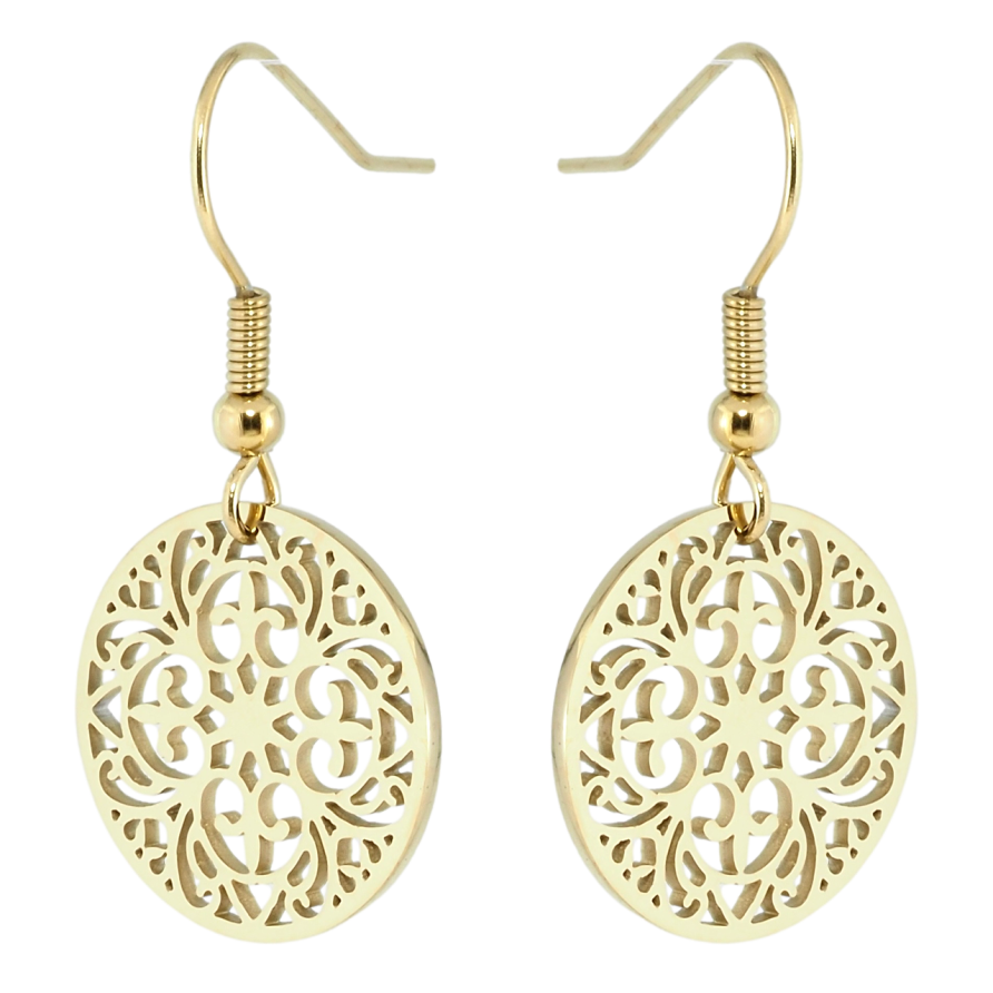 Серьги Xuping TTM Stainless Steel цвет 14K французский замок Резные круги фото №1