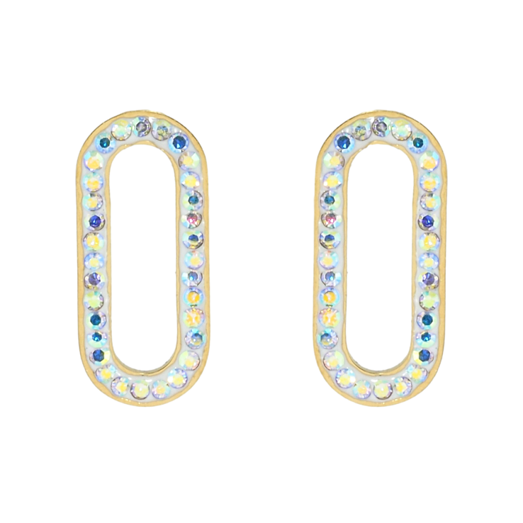 Серьги Xuping TTM Stainless Steel цвет 14K пусеты Овалы с радужным цирконием фото №12