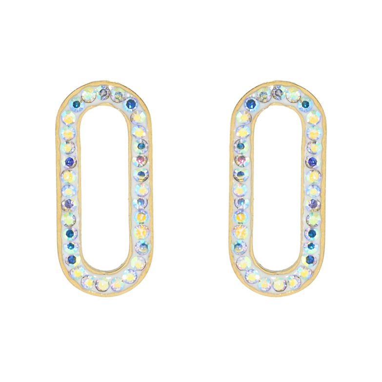 Серьги Xuping TTM Stainless Steel цвет 14K пусеты Овалы с радужным цирконием фото №3