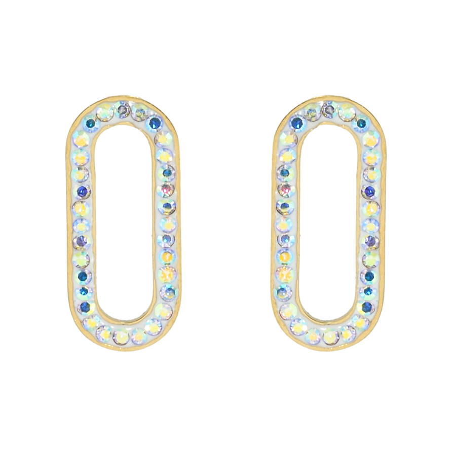 Серьги Xuping TTM Stainless Steel цвет 14K пусеты Овалы с радужным цирконием фото №1