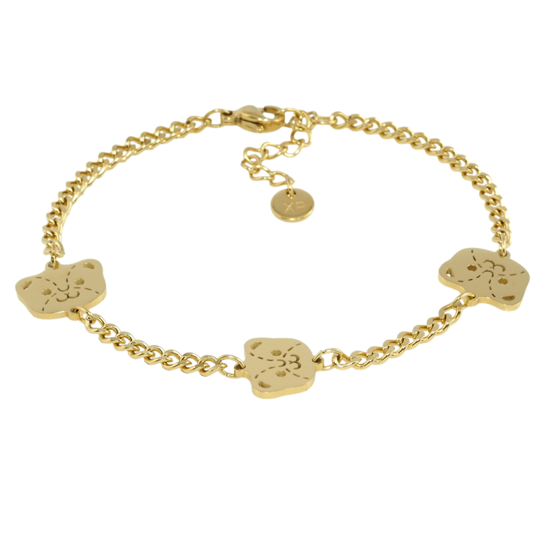 Браслет Xuping ТТМ Stainless Steel цвет 14K Цепочка с вставками кошки длина с доп.цеп. 18-21см х 3мм фото №1