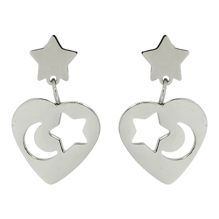 Серьги Xuping TTM Stainless Steel цвет Родий пусеты Звездочки с подвесками сердечками фото №2