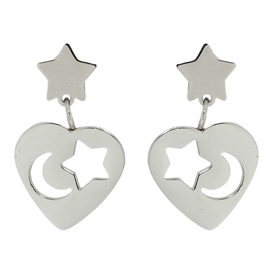 Серьги Xuping TTM Stainless Steel цвет Родий пусеты Звездочки с подвесками сердечками фото №1