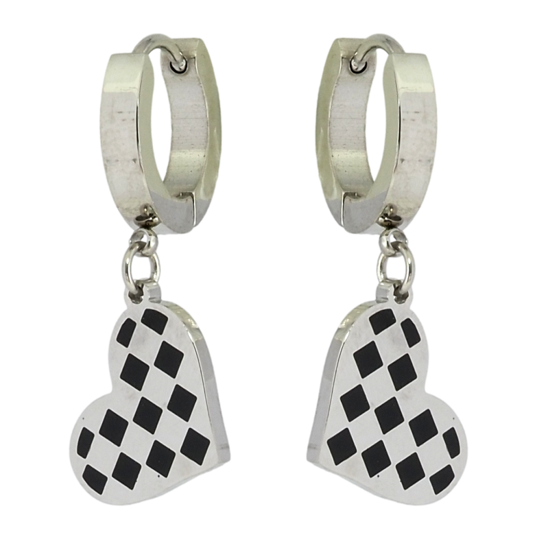 Серьги Xuping TTM Stainless Steel цвет Родий подвески на колечках Сердечки с шахматным узором фото №1