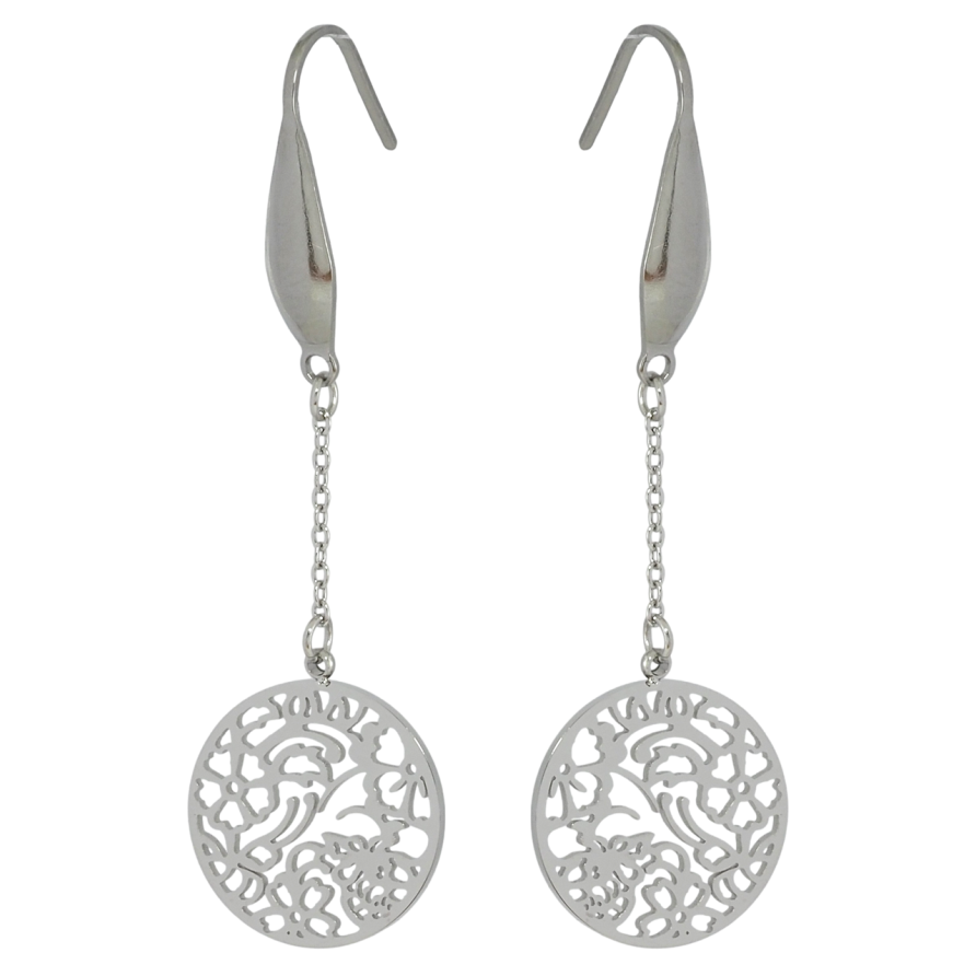 Серьги Xuping TTM Stainless Steel цвет Родий французский замок Подвески резные круги фото №1