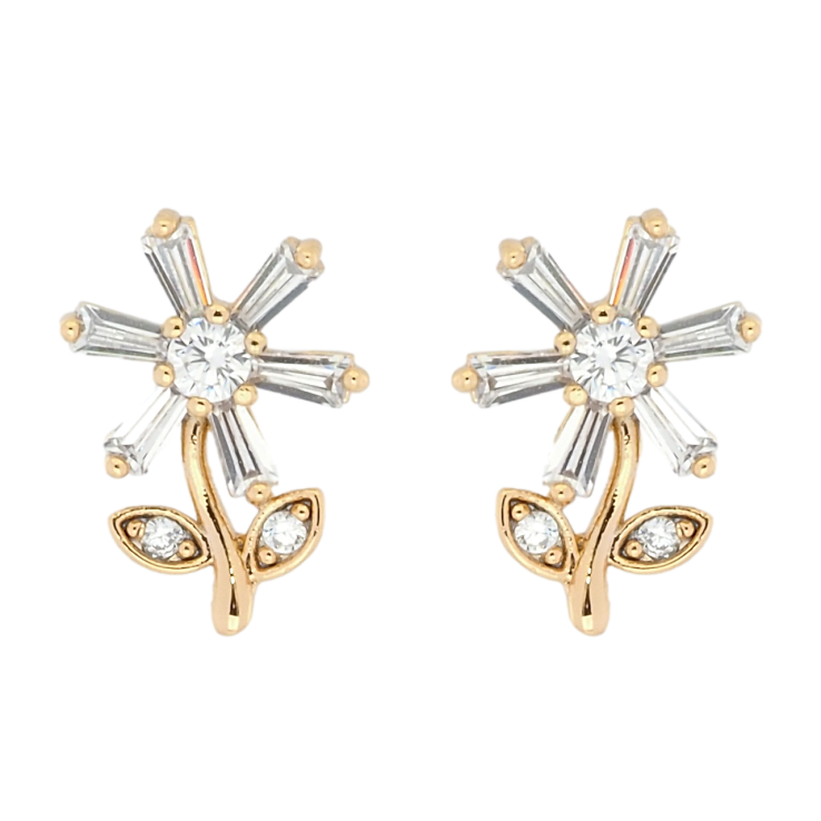 Серьги Xuping Позолота 18K пусеты Кристальные цветочки фото №7