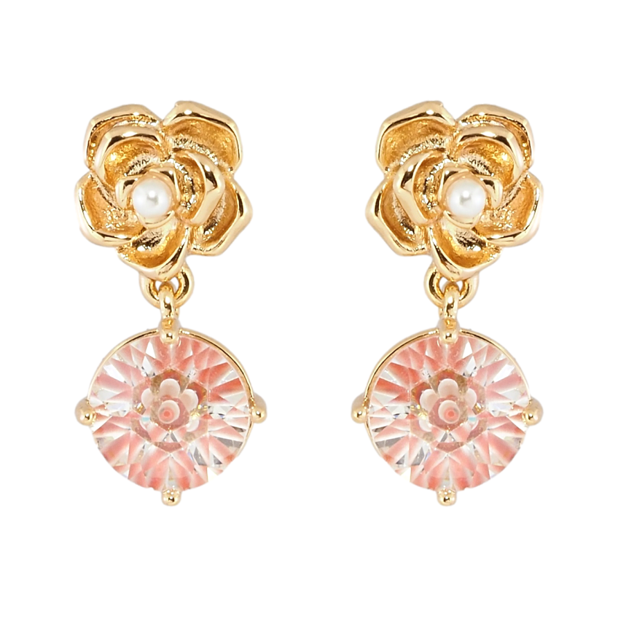 Серьги Xuping Позолота 18K пусеты Цветочки с декоративным розовым фианитом фото №1