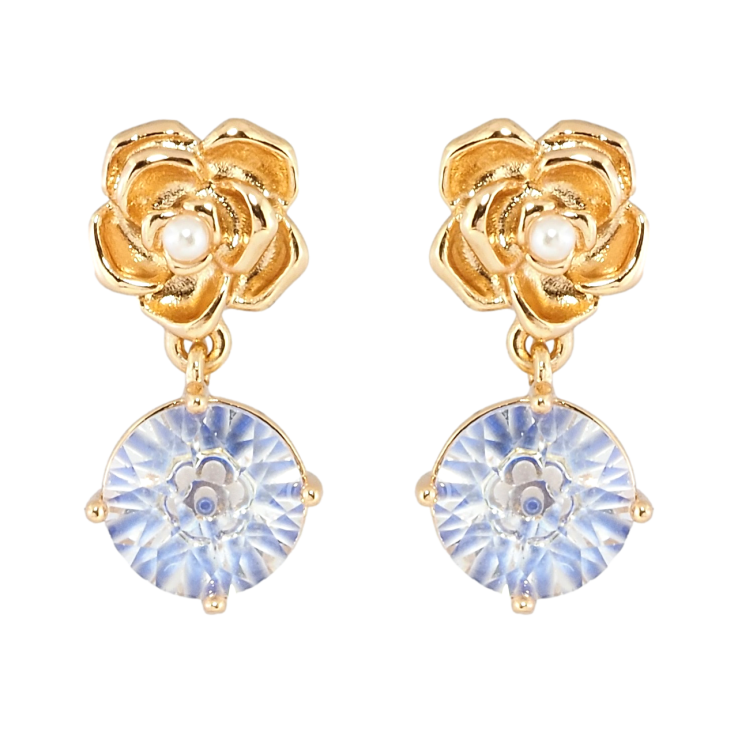 Сережки Xuping Позолота 18K пусети Квіточки з декоративним синіми фіанітом фото №24