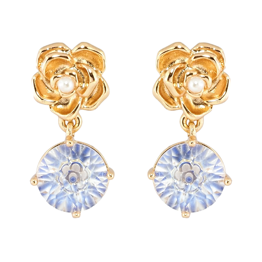 Сережки Xuping Позолота 18K пусети Квіточки з декоративним синіми фіанітом фото №1