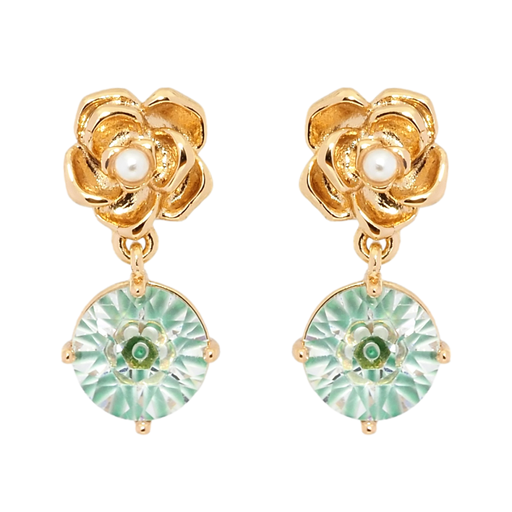 Сережки Xuping Позолота 18K пусети Квіточки з декоративним зеленим фіанітом фото №3 Сережки Xuping Позолота 18K пусети Квіточки з декоративним зеленим фіанітом фото №3