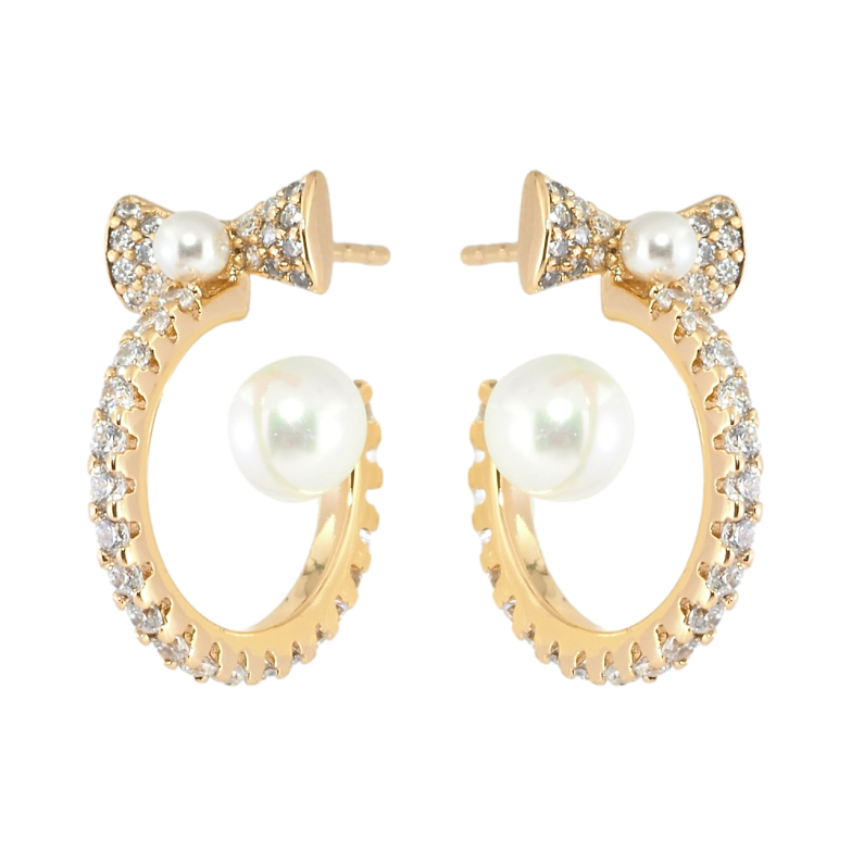 Серьги Xuping Позолота 18K пусеты Дуги с бантами и жемчугом фото №1