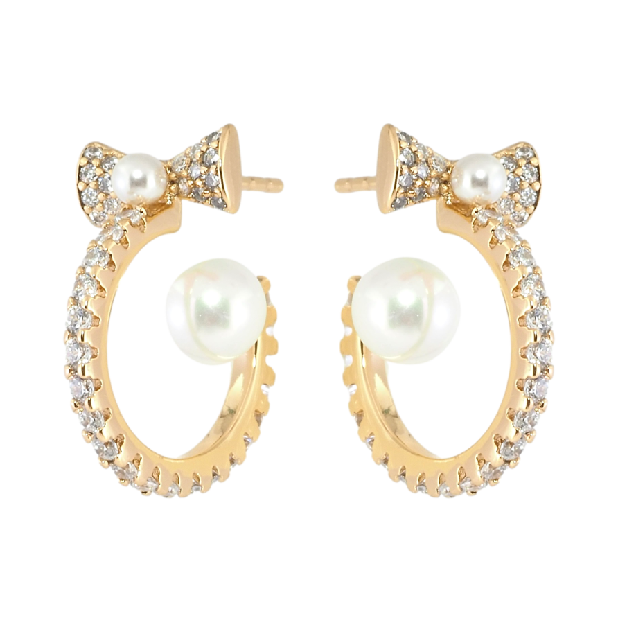 Сережки Xuping Позолота 18K пусети Дуги з бантами та перлами фото №1