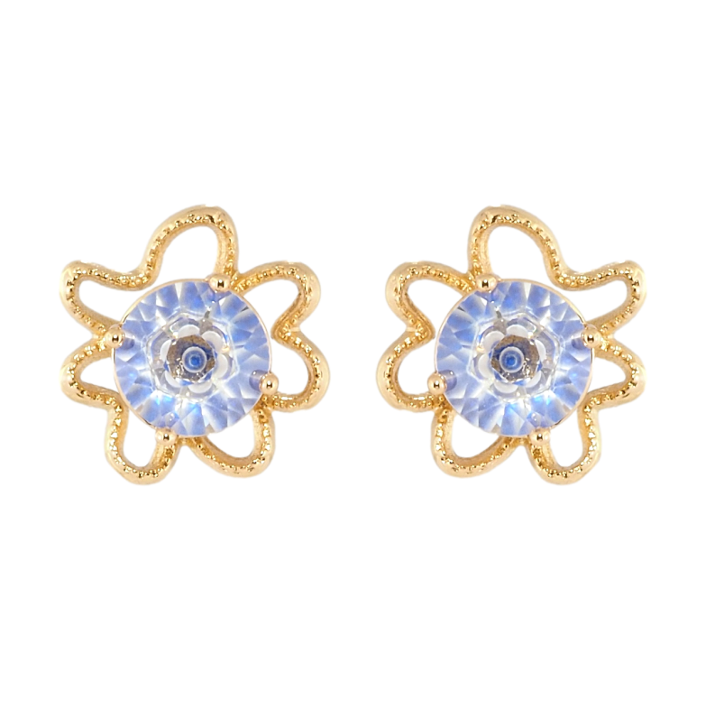 Серьги Xuping Позолота 18K пусеты Цветочки с декоративным синим фианитом фото №2